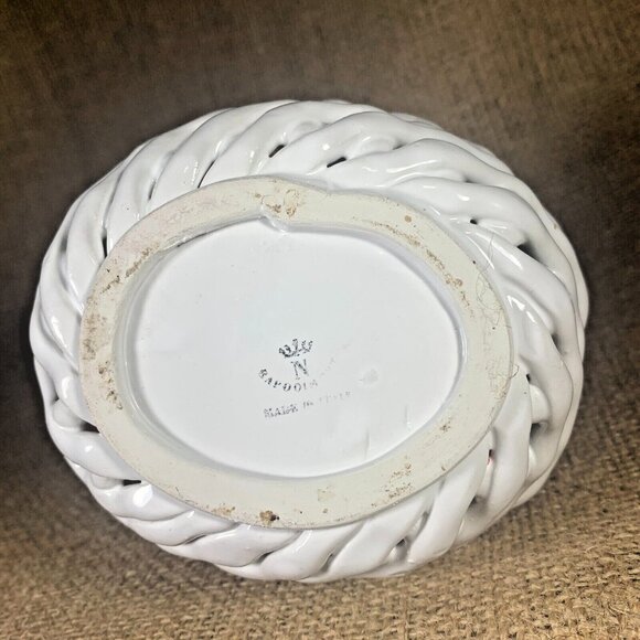 Capodimonte Ceramic Fruit Basket Laced Oval Vintage 4" Cherries & Orange - Picture 7 of 11